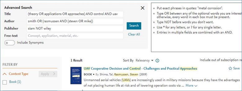 screenshot of advanced search queries